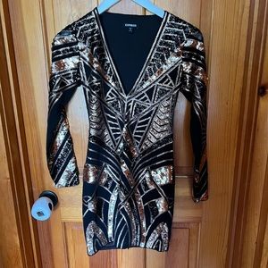 Sequin long sleeve v neck express dress.